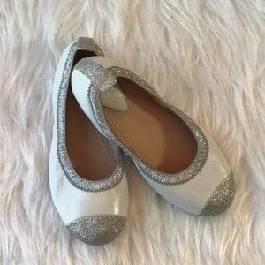 Bloch Girls Dress Shoes White Leather and Silver Ballet Flats